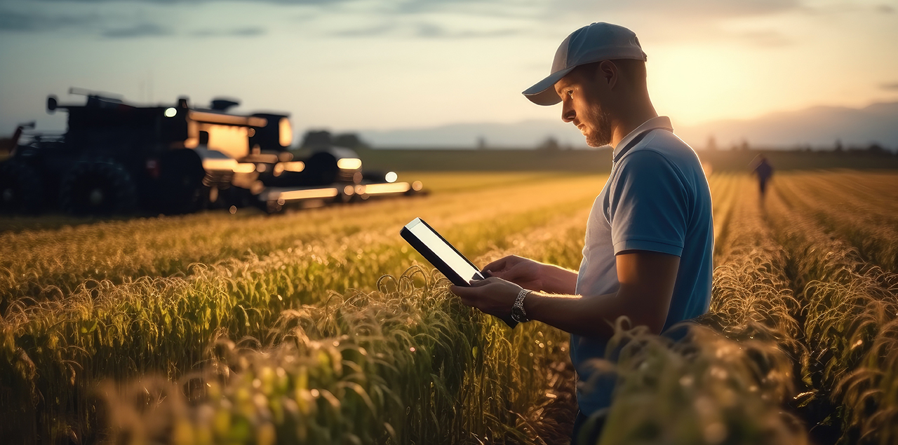 Business farmer use technology to monitoring in farm using technology of big data, climate condition, Smart and new technology for agriculture business concept.